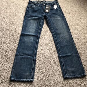 Young men’s low rise bootcut blue jeans